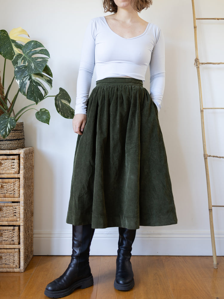 80s Green Cord Skirt - 26"