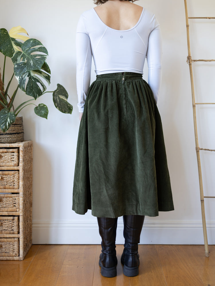 80s Green Cord Skirt - 26"