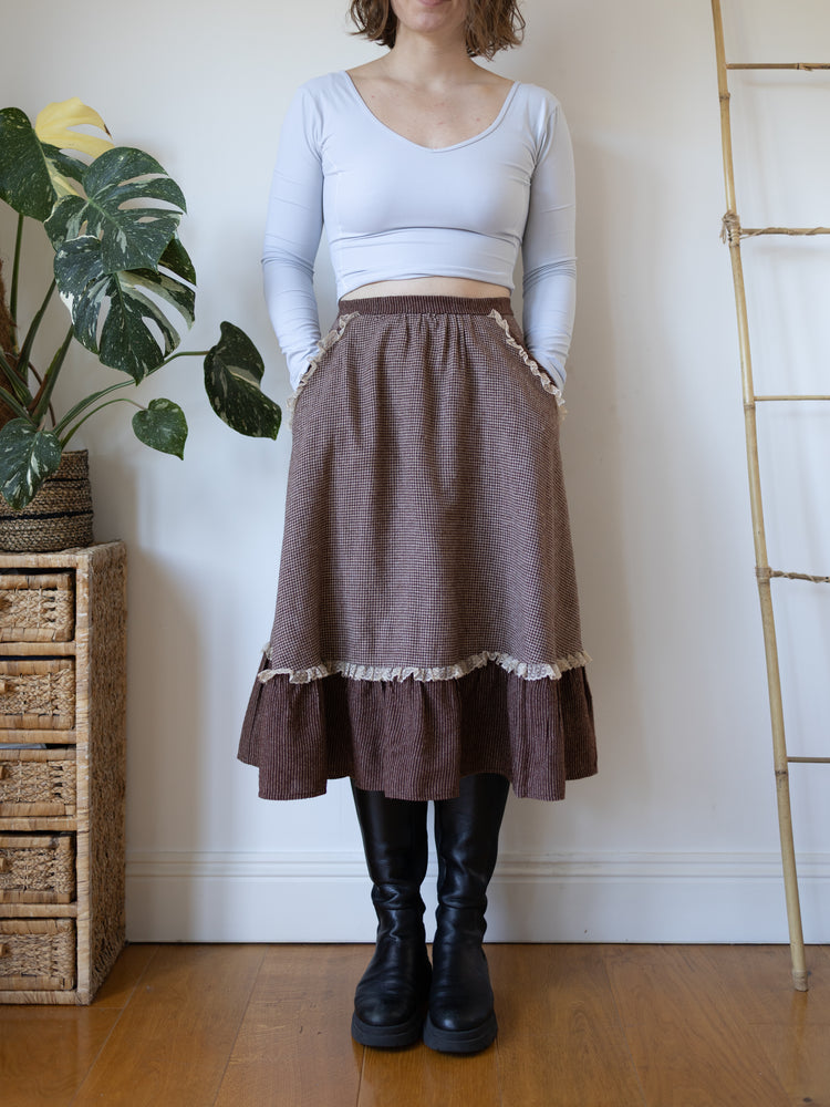 80s Marion Donaldson Patterned Midi Skirt - 28"