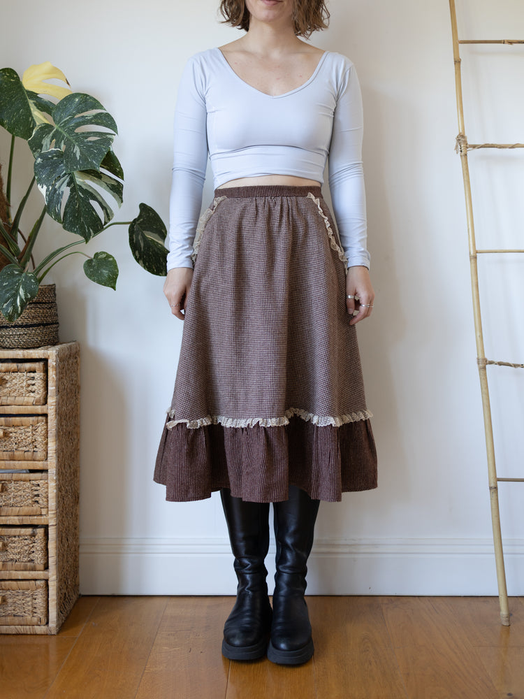 80s Marion Donaldson Patterned Midi Skirt - 28"