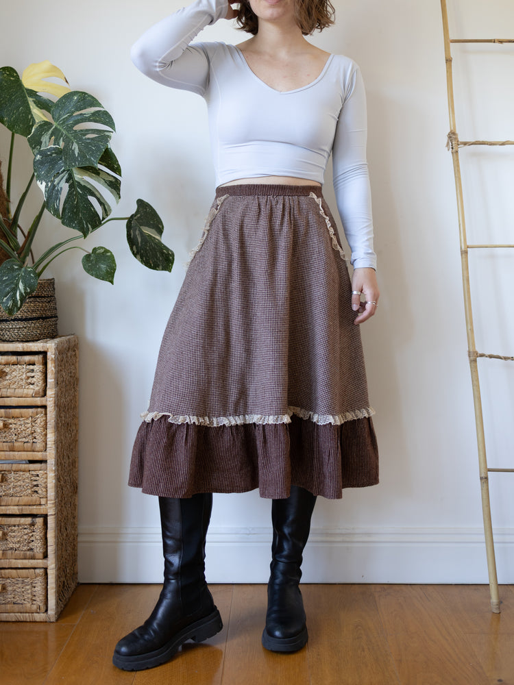 80s Marion Donaldson Patterned Midi Skirt - 28"