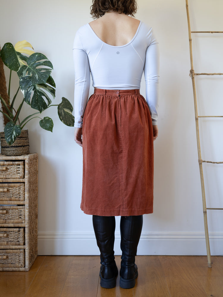 70s Burnt Orange Cord Skirt - 27"