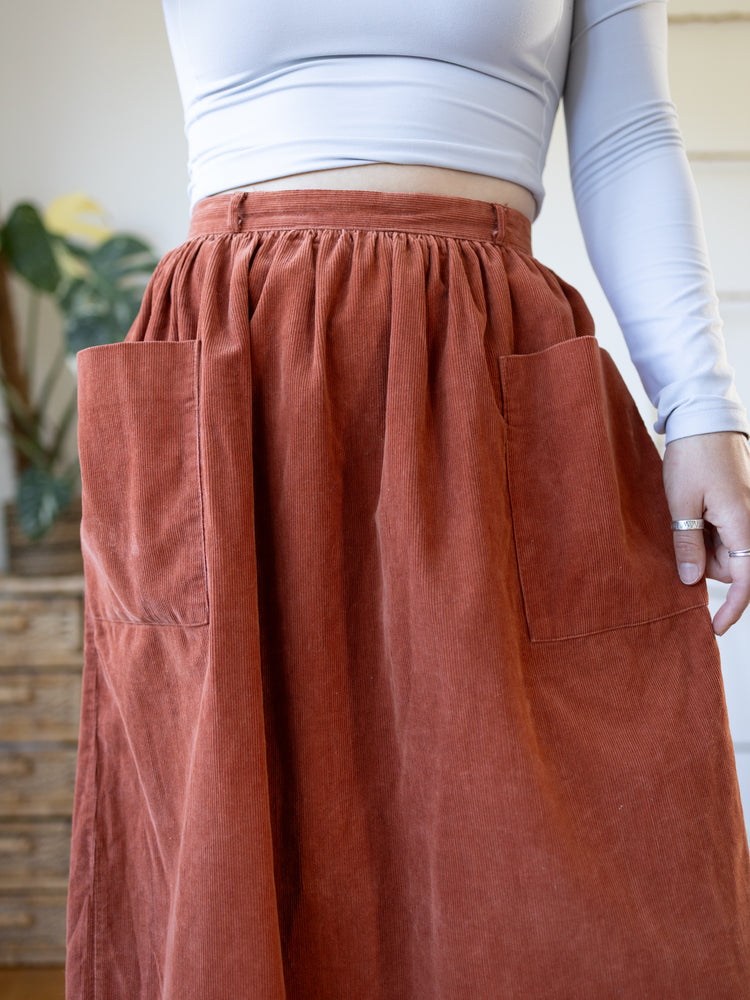 70s Burnt Orange Cord Skirt - 27"