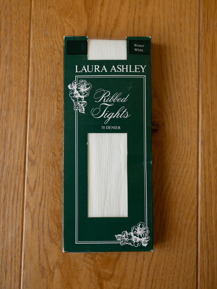 80s Laura Ashley Ribbed Tights Winter White - One Size