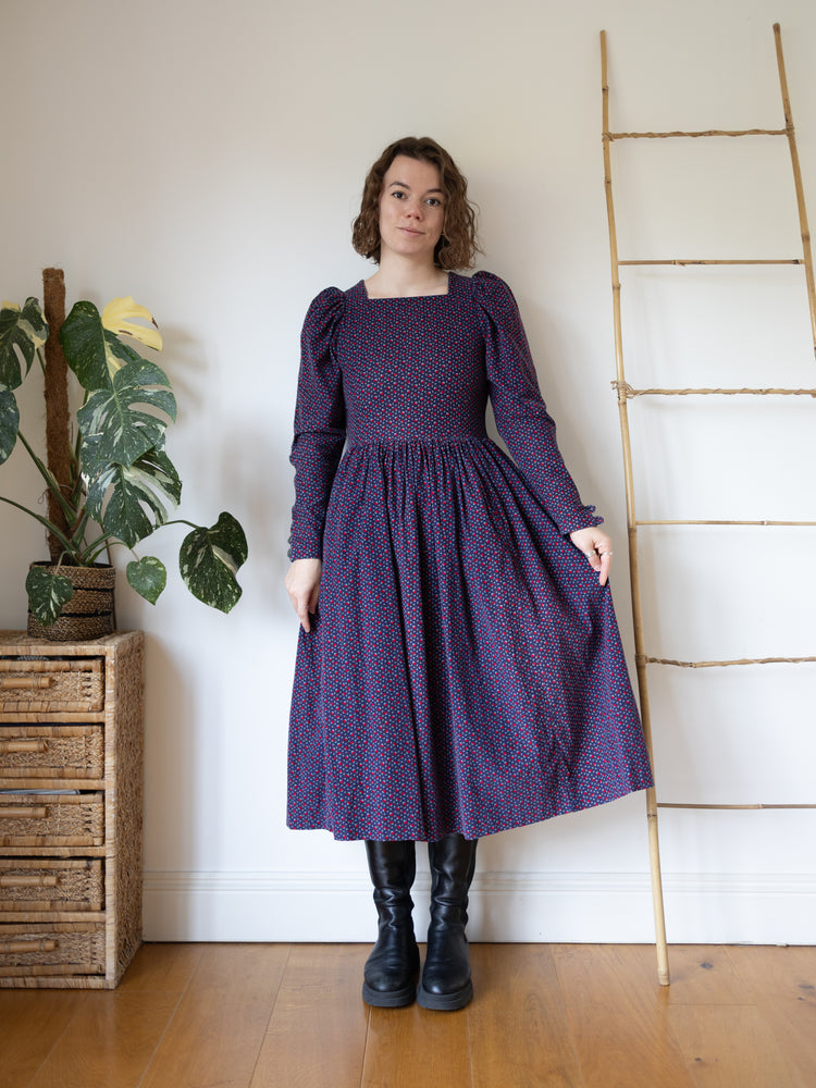 80s Laura Ashley Mushroom Print Cord Dress - S