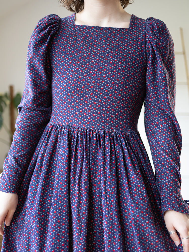 80s Laura Ashley Mushroom Print Cord Dress - S