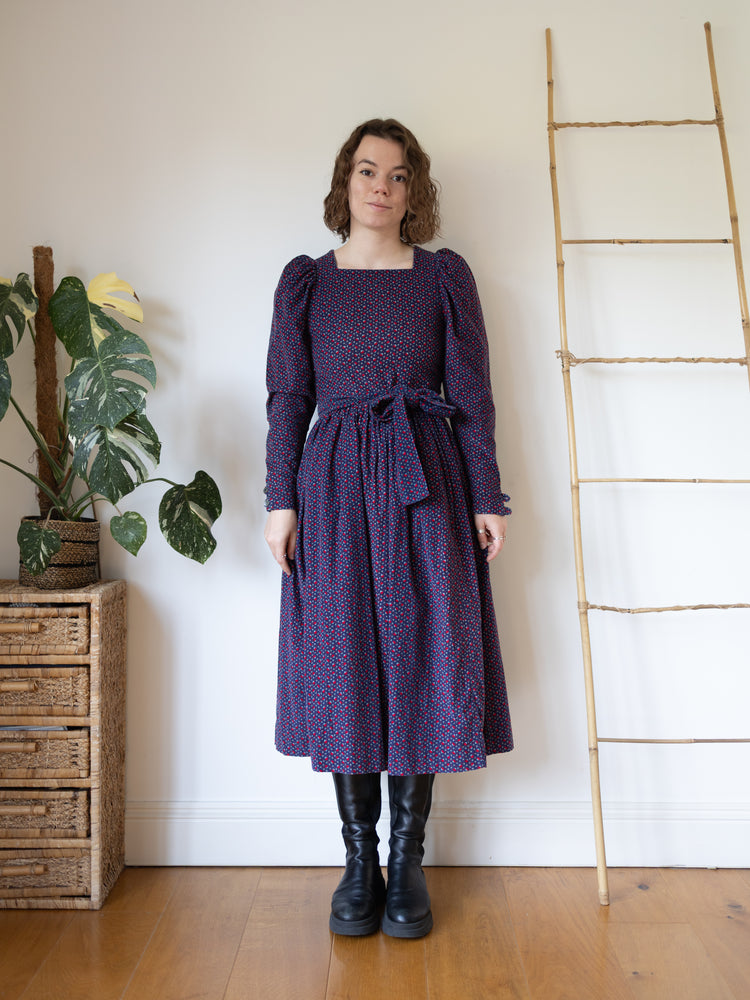 80s Laura Ashley Mushroom Print Cord Dress - S