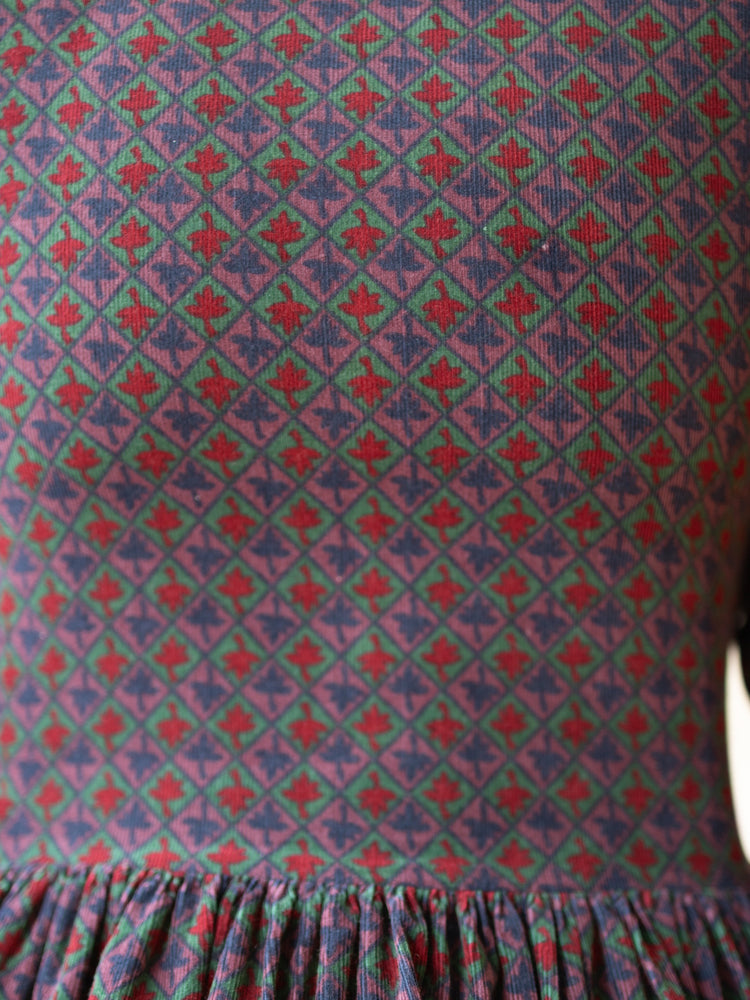 80s Laura Ashley Leaf Print Cord Dress - S