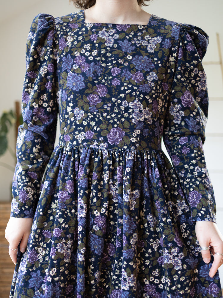 80s Laura Ashley Lilac Floral Cord Dress - M