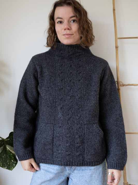 90s Laura Ashley Grey Cable Knit Jumper - L