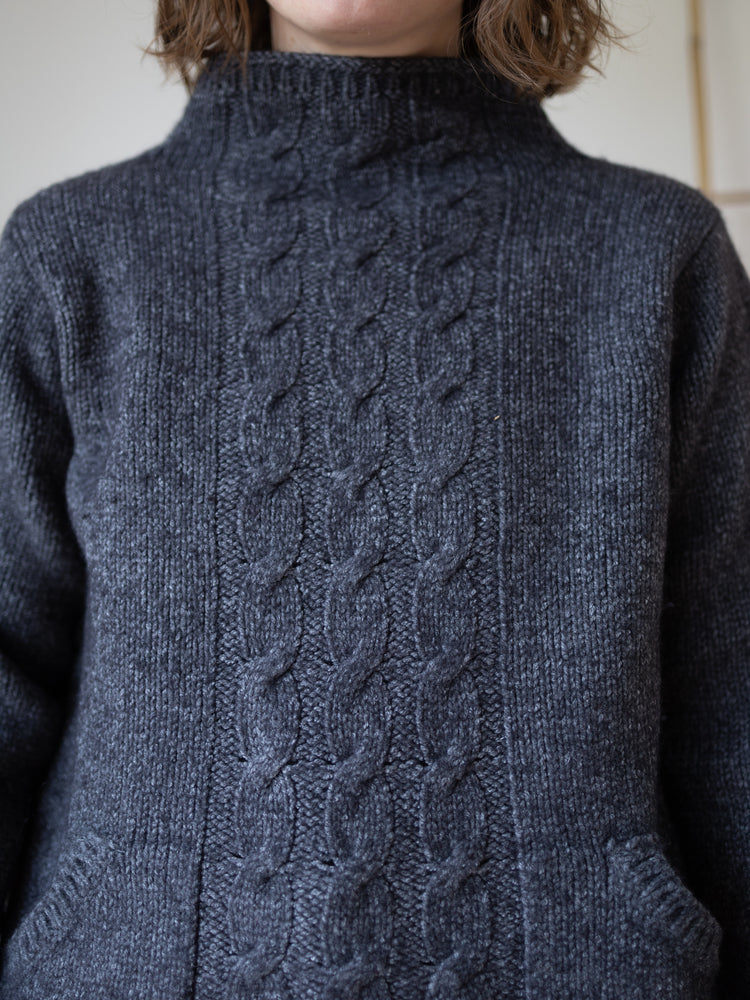 90s Laura Ashley Grey Cable Knit Jumper - L