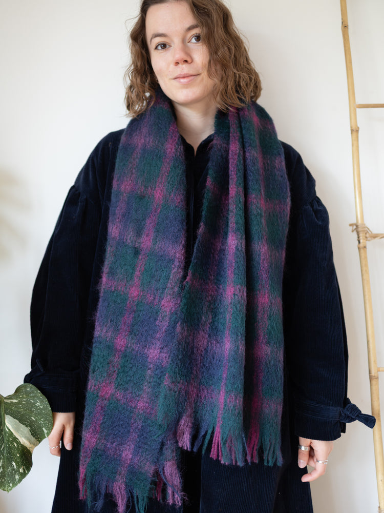 80s Mohair Tartan Scarf - One Size