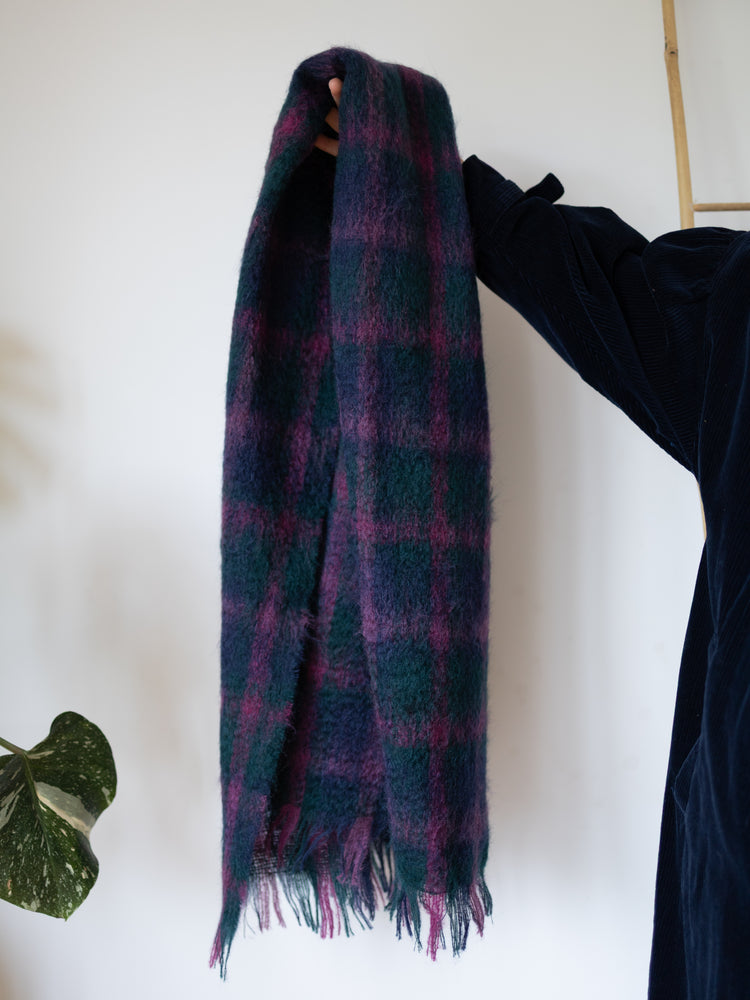 80s Mohair Tartan Scarf - One Size