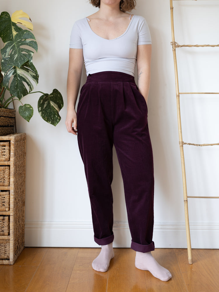 80s Wine Red Corduroy Trousers - S