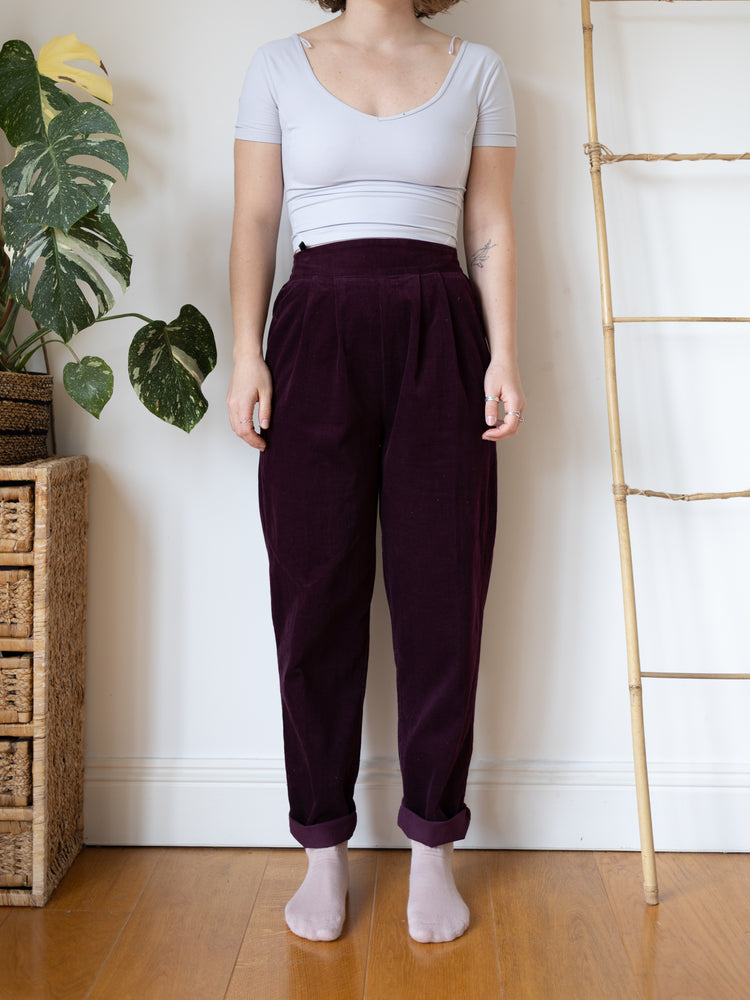 80s Wine Red Corduroy Trousers - S