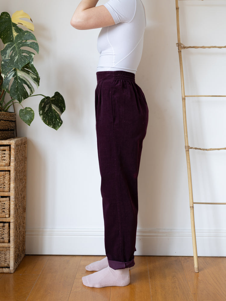 80s Wine Red Corduroy Trousers - S