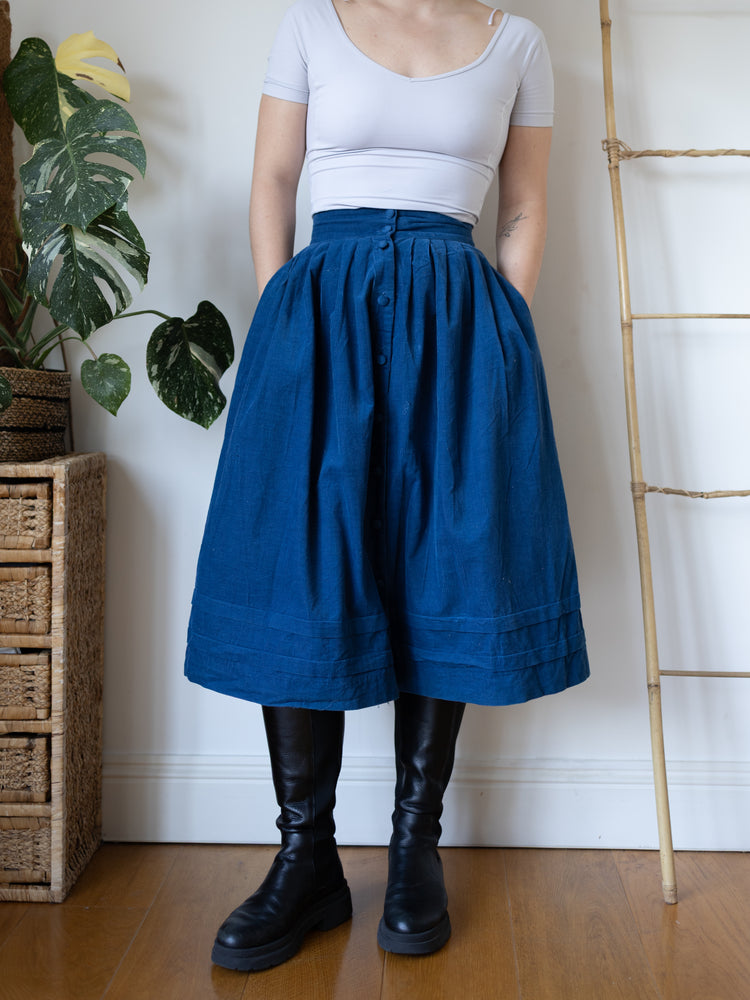 80s Laura Ashley Blue Corduroy Skirt - 26"