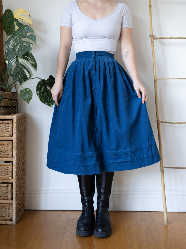 80s Laura Ashley Blue Corduroy Skirt - 26"