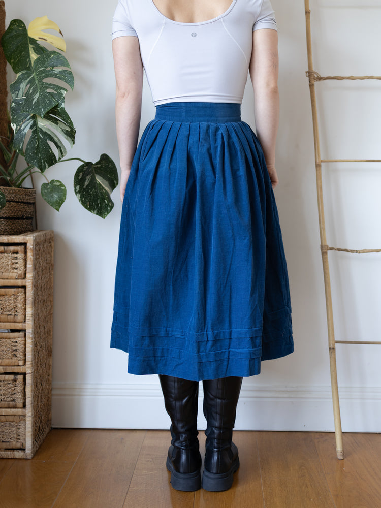 80s Laura Ashley Blue Corduroy Skirt - 26"