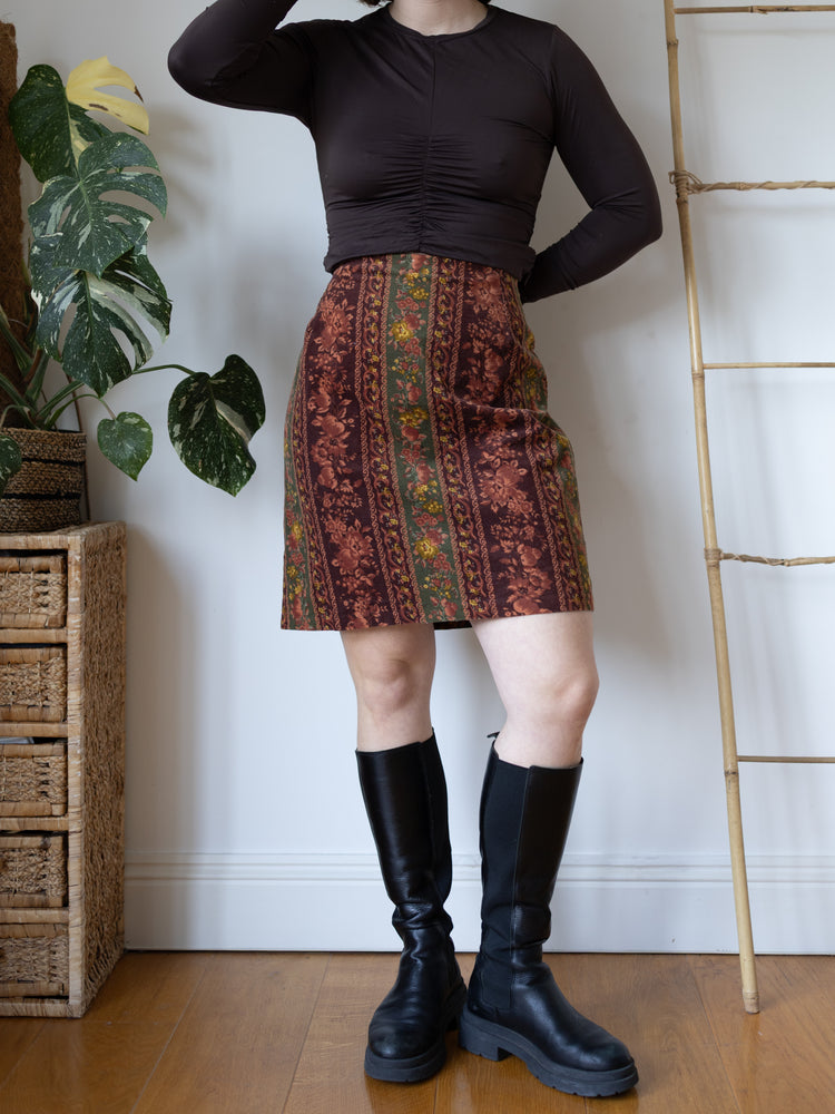 80s Laura Ashley Patterned Corduroy Skirt - 31"