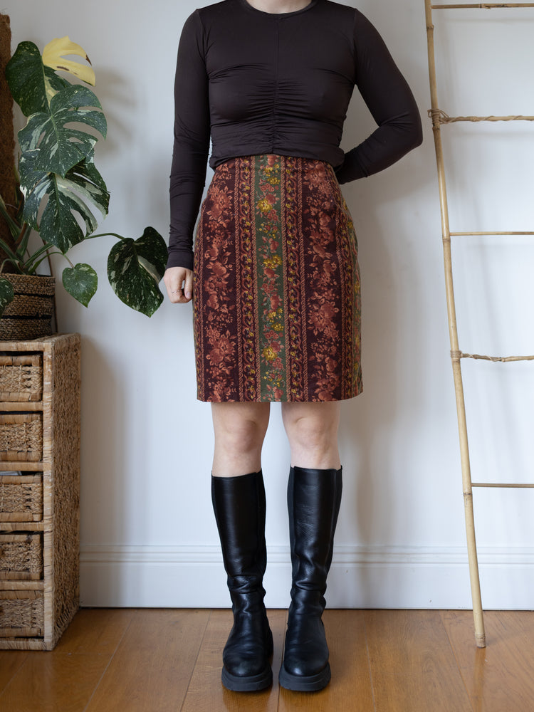 80s Laura Ashley Patterned Corduroy Skirt - 31"