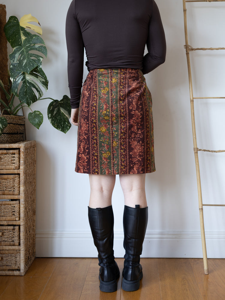 80s Laura Ashley Patterned Corduroy Skirt - 31"