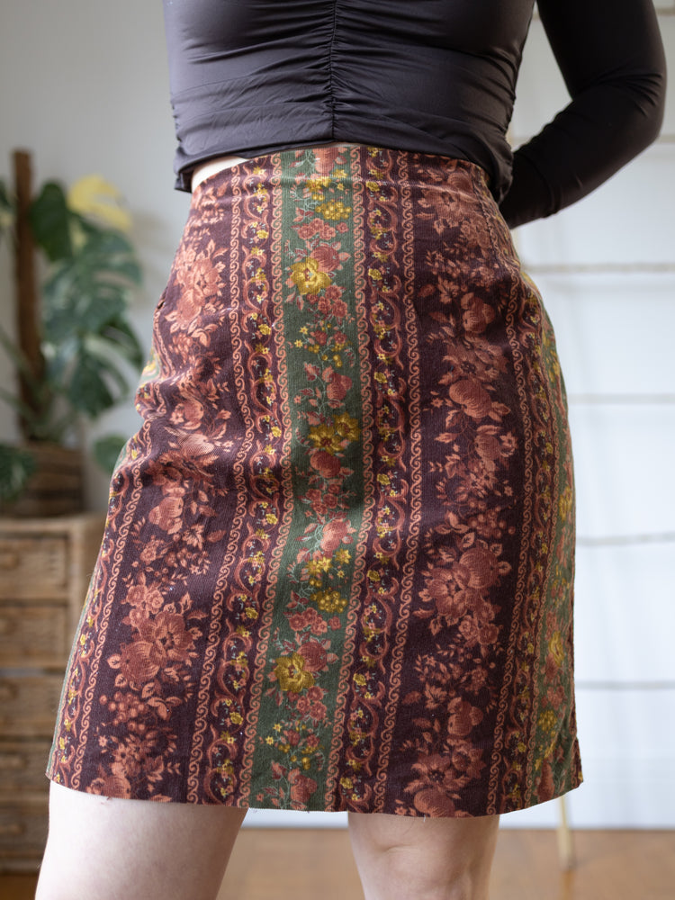 80s Laura Ashley Patterned Corduroy Skirt - 31"