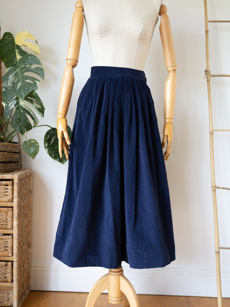 80s Laura Ashley Navy Corduroy Skirt - 25"