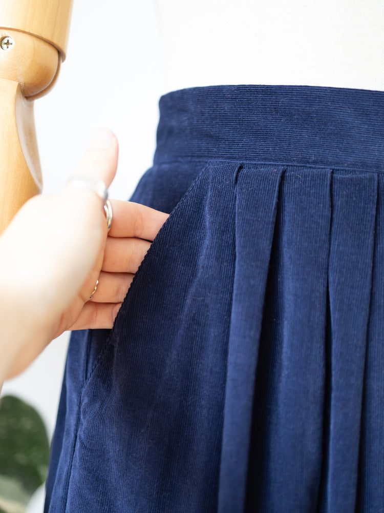 80s Laura Ashley Navy Corduroy Skirt - 25"
