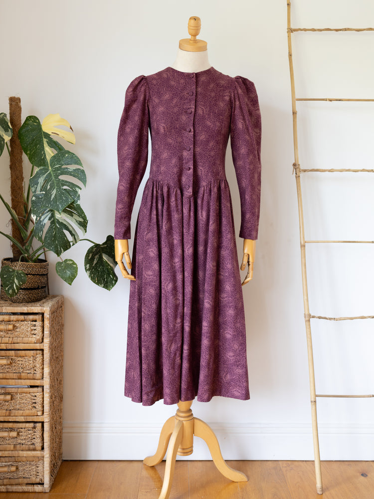 80s Laura Ashley Burgundy Floral Dress - XS