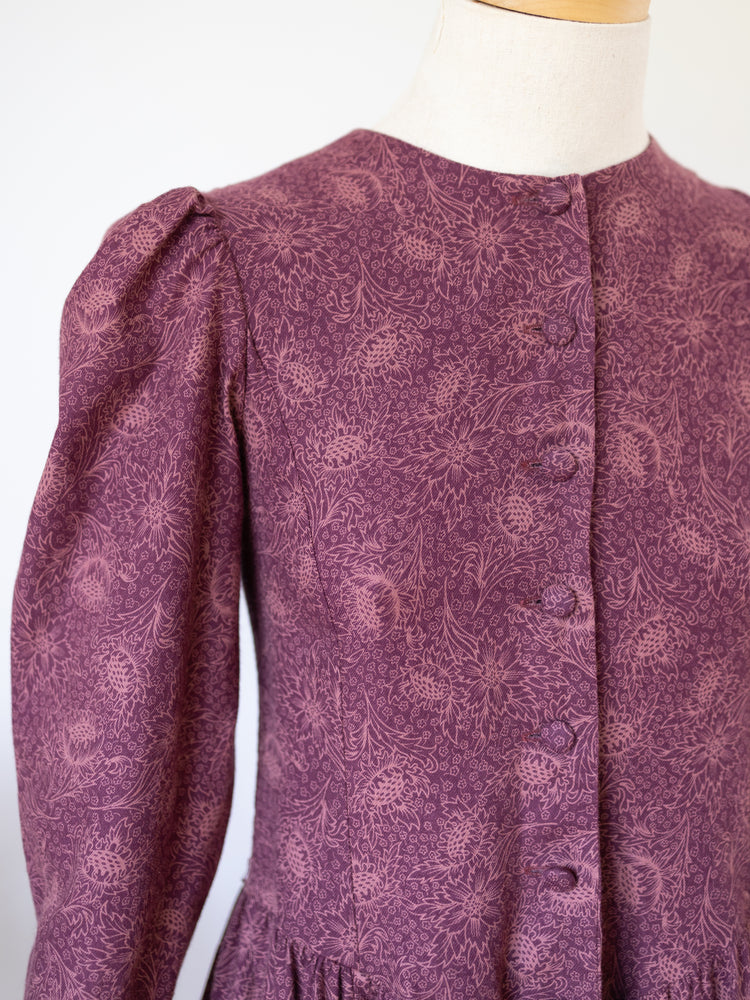 80s Laura Ashley Burgundy Floral Dress - XS