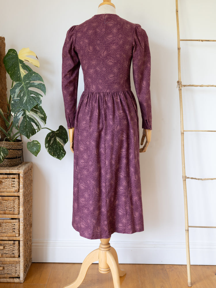 80s Laura Ashley Burgundy Floral Dress - XS