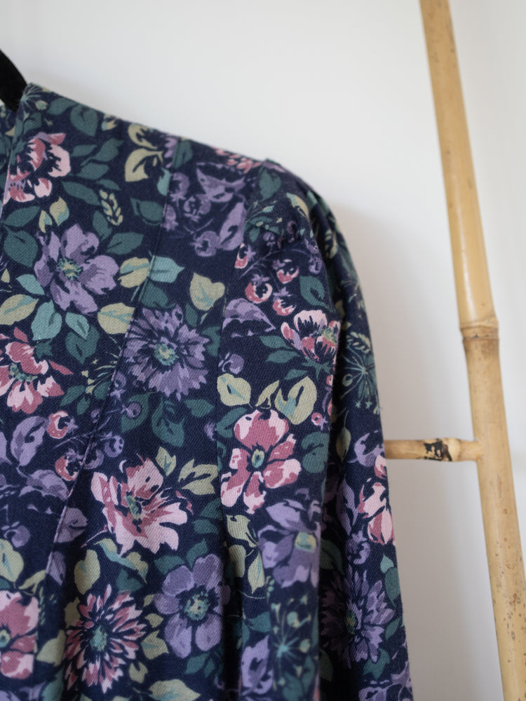 80s Laura Ashley Navy Floral Double Breasted Dress - XS