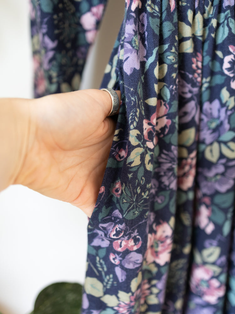80s Laura Ashley Navy Floral Double Breasted Dress - XS