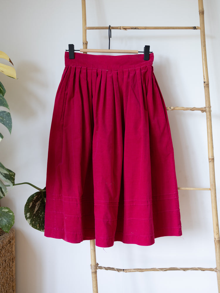 80s Laura Ashley Hot Pink Corduroy Skirt - 24"