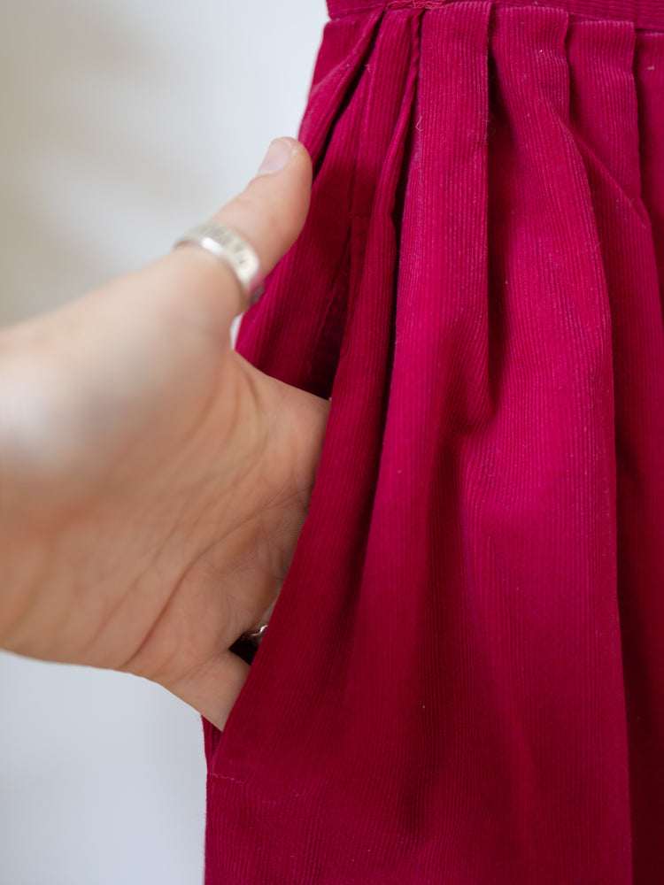80s Laura Ashley Hot Pink Corduroy Skirt - 24"