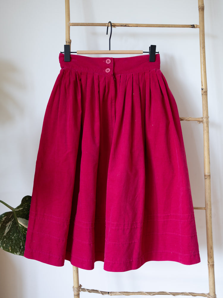 80s Laura Ashley Hot Pink Corduroy Skirt - 24"