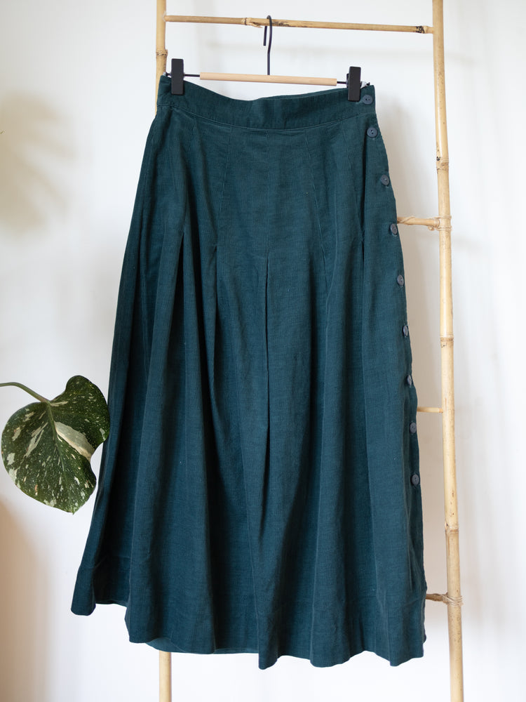 80s Laura Ashley Forest Green Corduroy Skirt - 25"