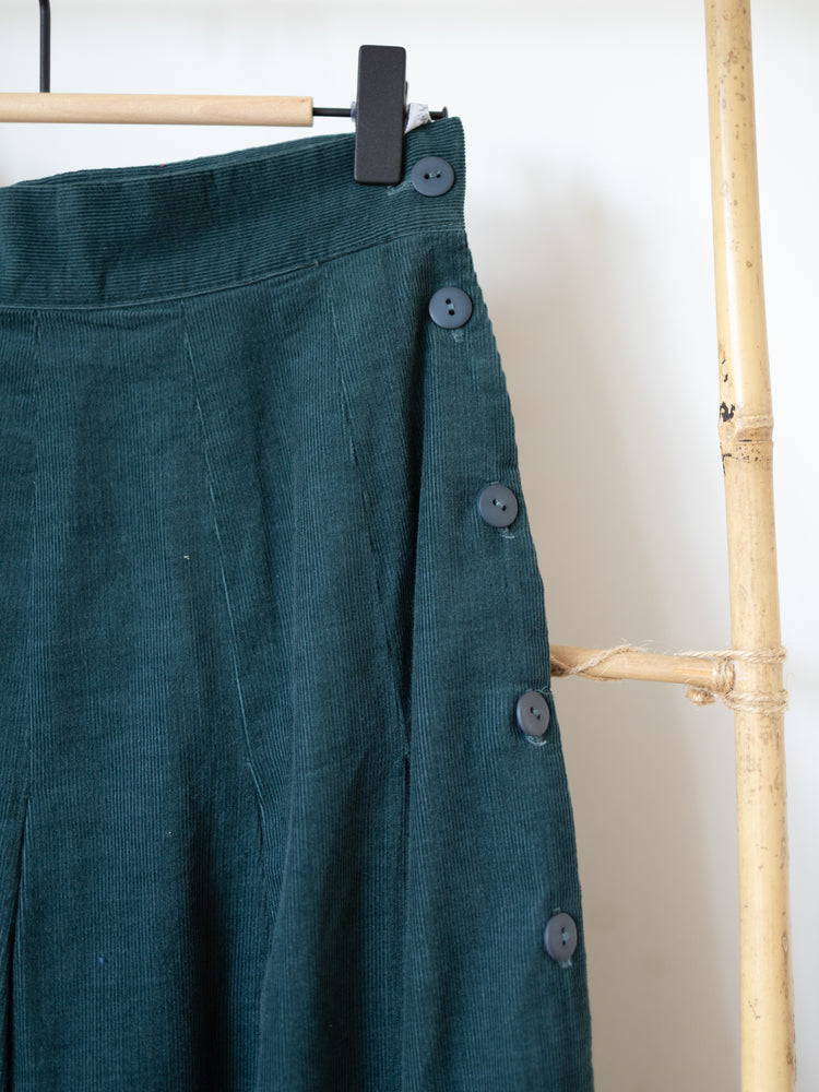 80s Laura Ashley Forest Green Corduroy Skirt - 25"