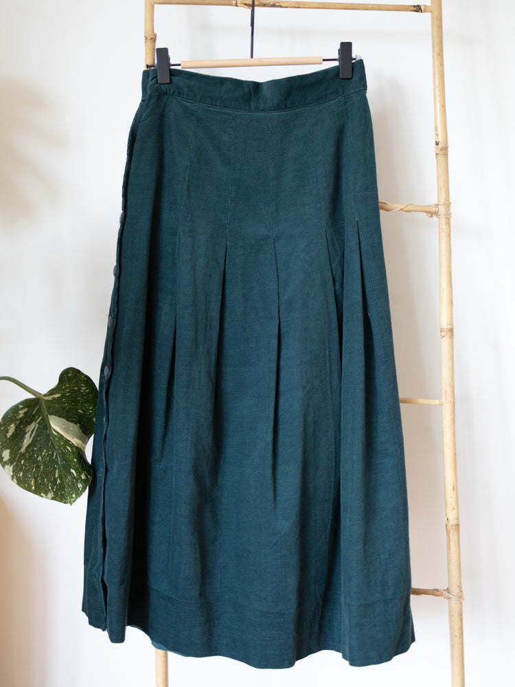 80s Laura Ashley Forest Green Corduroy Skirt - 25"