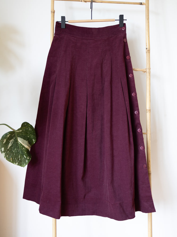 80s Laura Ashley Burgundy Corduroy Skirt - 25"
