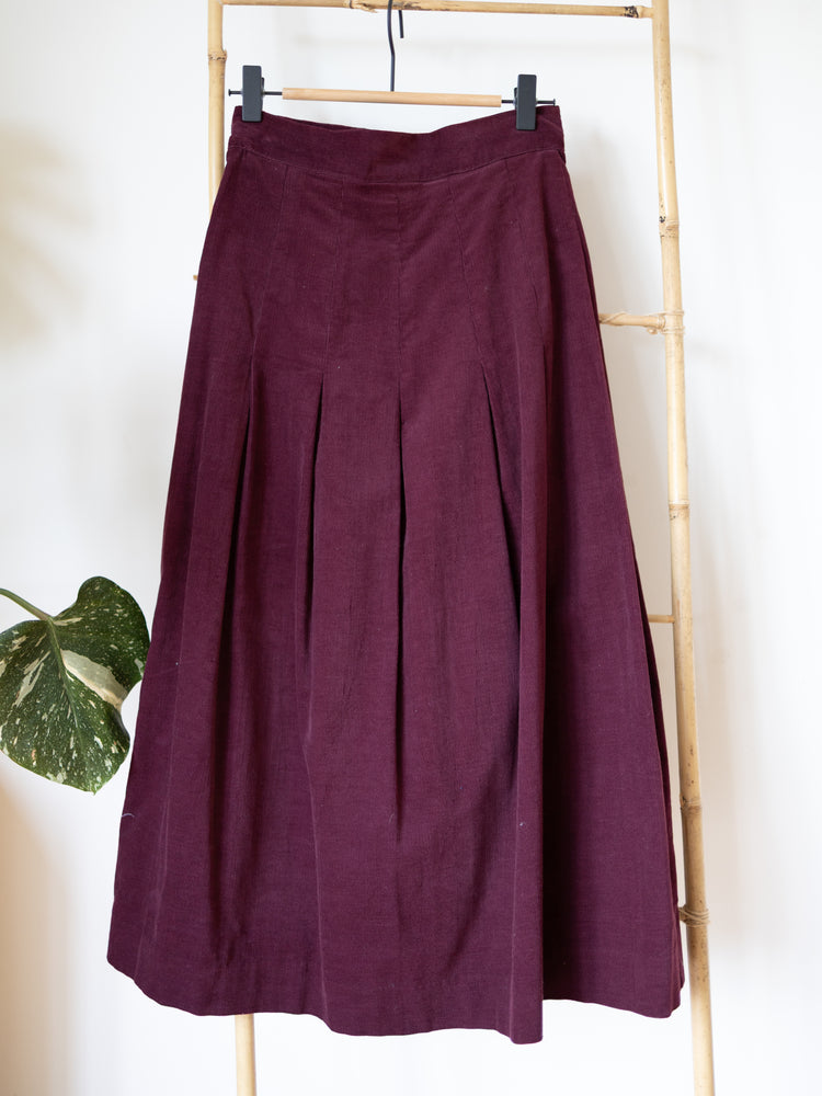 80s Laura Ashley Burgundy Corduroy Skirt - 25"