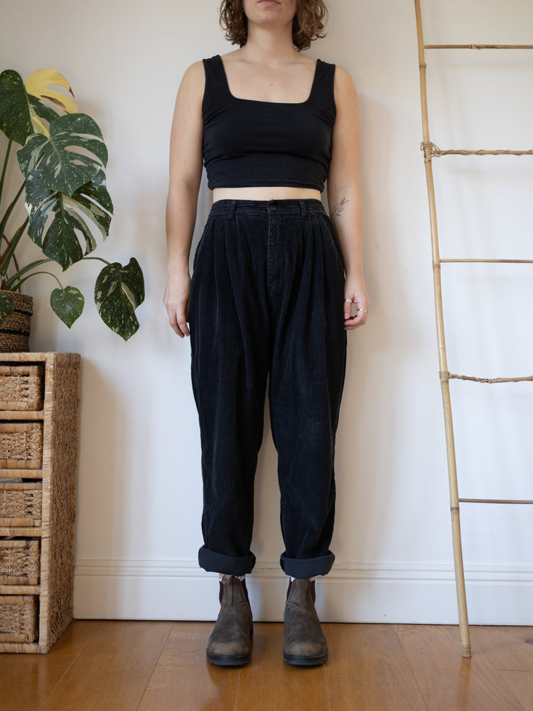90s Black Whalebone Cord Mum Jeans - 28"