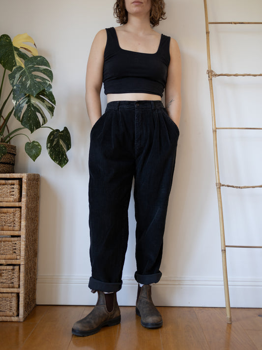 90s Black Whalebone Cord Mum Jeans - 28"