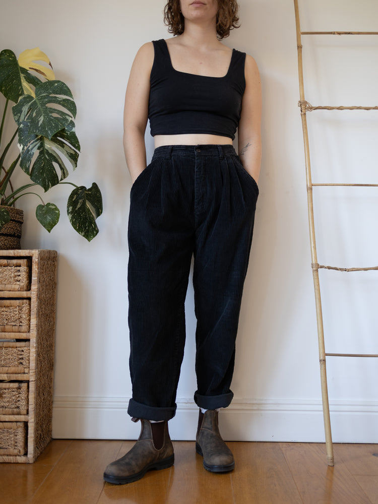 90s Black Whalebone Cord Mum Jeans - 28"