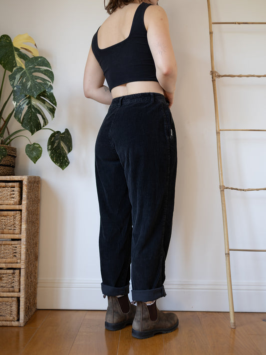 90s Black Whalebone Cord Mum Jeans - 28"