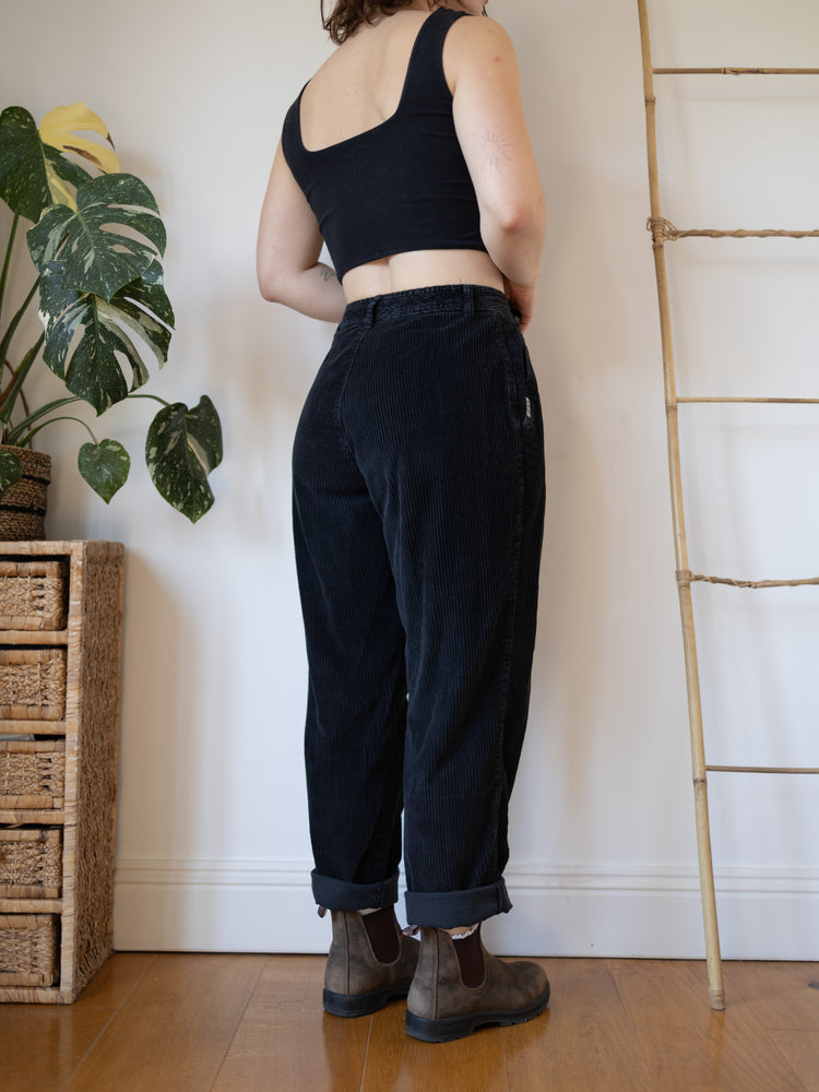 90s Black Whalebone Cord Mum Jeans - 28"