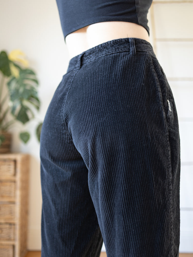 90s Black Whalebone Cord Mum Jeans - 28"