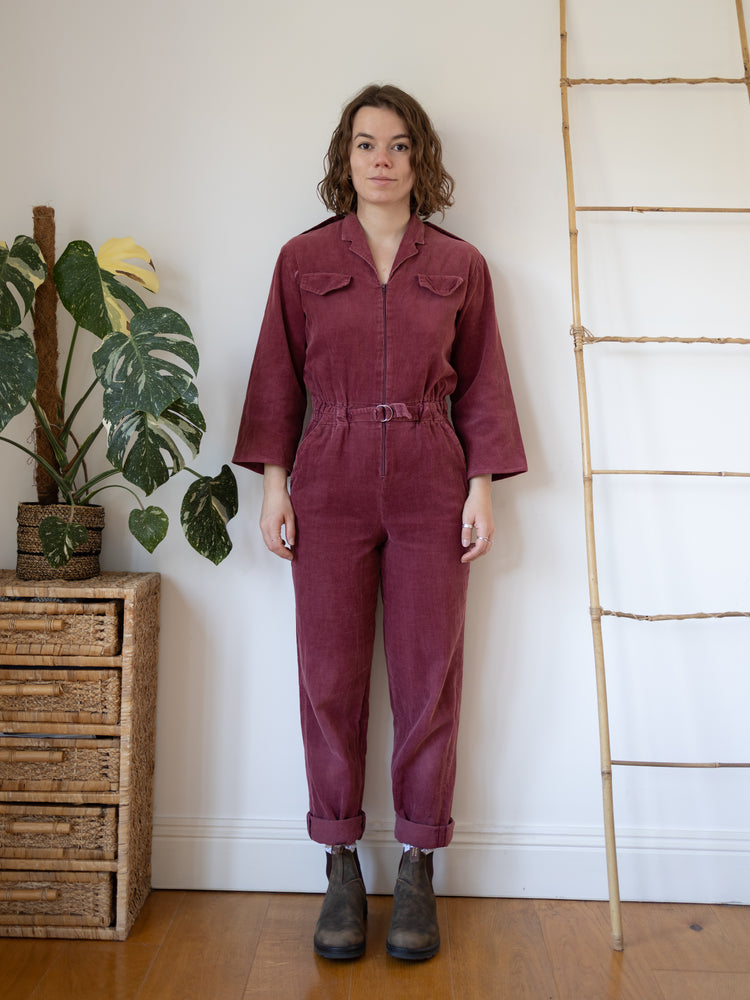 80s Richard Shops Burgundy Cord Jumpsuit - S