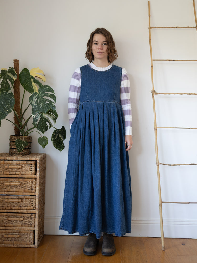 90s Laura Ashley Denim Pinafore Dress - M